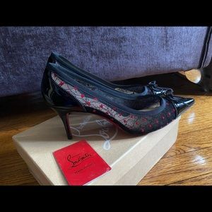 CHRISITIAN LOUBOUTIN Souris 70 lace red polka dot toe cap kitten heel